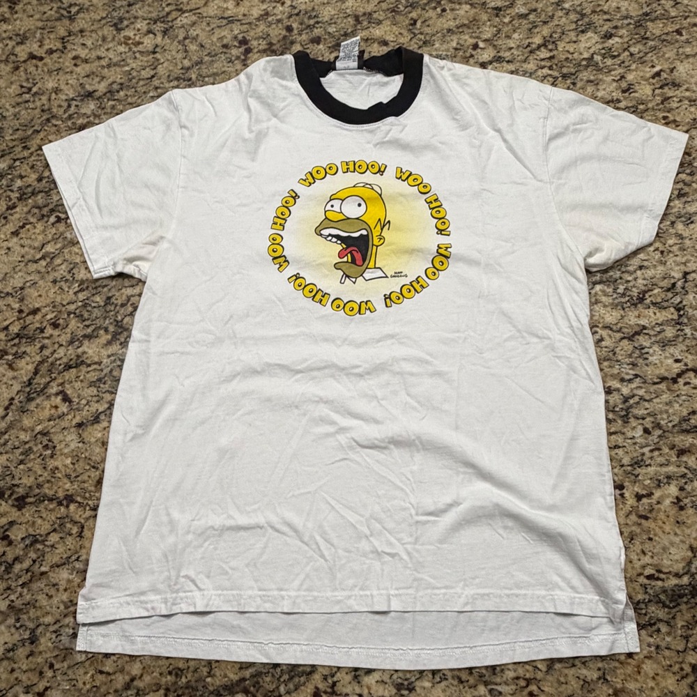 Vintage 2008 The Simpsons Homer Woo Hoo Ringer T-Shirt Mens Medium White Black v